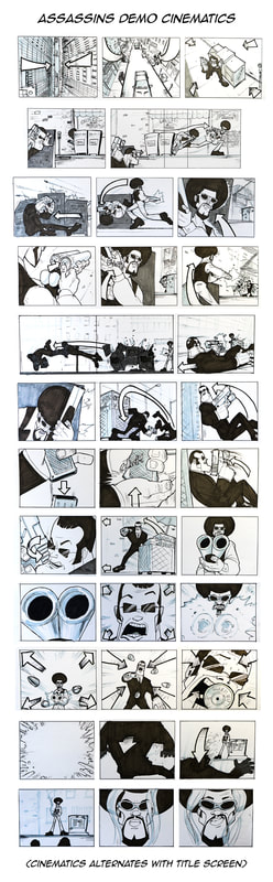 Storyboards for the "attract mode" cinematics of the game.